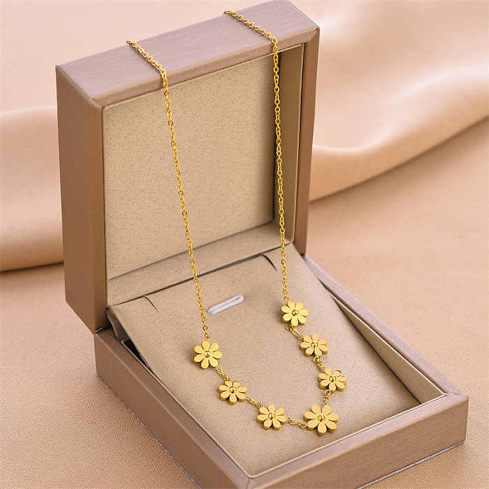 Simple Style Flower Stainless Steel Necklace 1 Piece