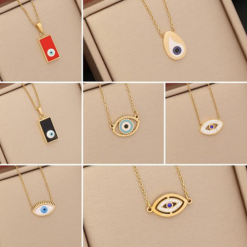 1 Piece Fashion Devil'S Eye Stainless Steel  Enamel Hollow Out Inlay Zircon Pendant Necklace