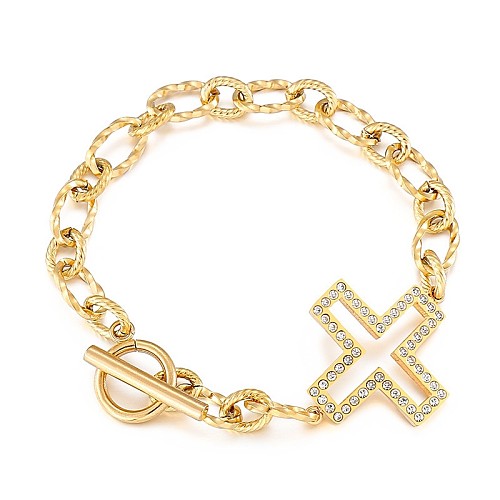 Retro Cross OT Buckle Stainless Steel Diamond Bracelet Wholesale jewelry