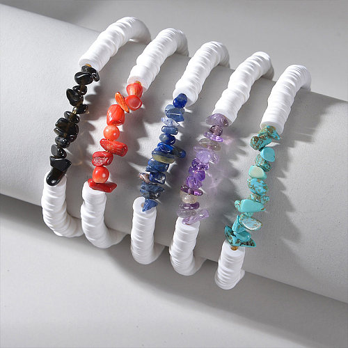 Vacation Ethnic Style Color Block Stainless Steel Stone Soft Clay 18K Gold Plated Bracelets In Bulk