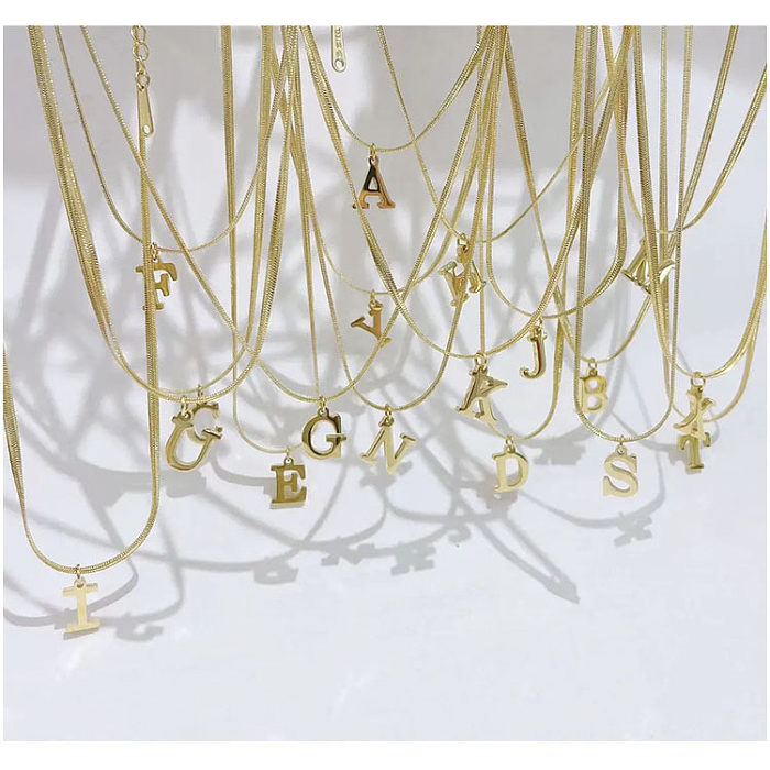 Basic Letter Stainless Steel Pendant Necklace Stainless Steel  Necklaces