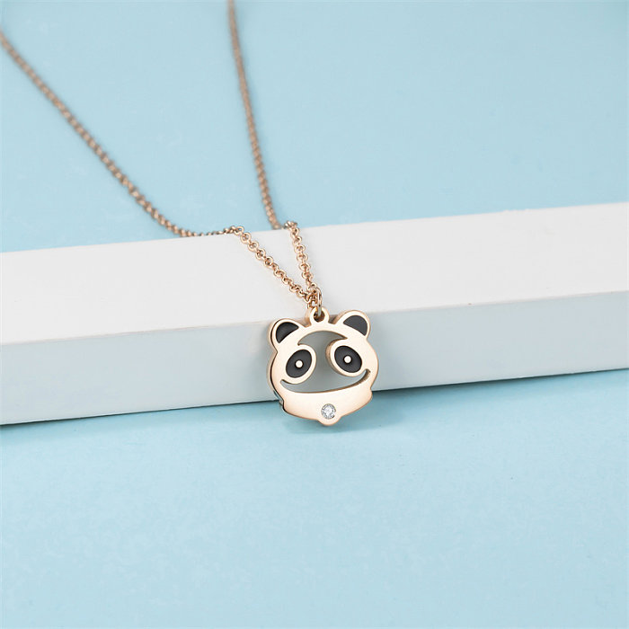 Casual Style Simple Style Classique Panda Acier Inoxydable Polissage Placage Incrustation Diamant Plaqué Or Rose Collier Pendentif