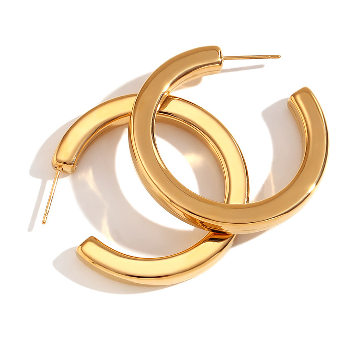 1 Pair Basic Simple Style Classic Style C Shape Plating Stainless Steel  18K Gold Plated Earrings