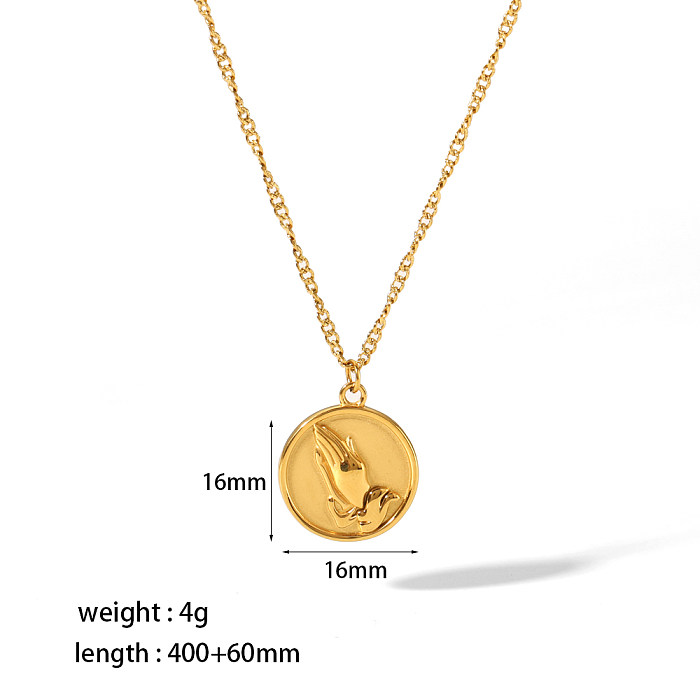 Retro Round Heart Shape Eye Stainless Steel  Polishing Plating 18K Gold Plated Pendant Necklace