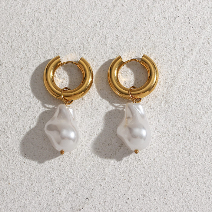 Boucles d'oreilles rétro en forme de gouttelettes d'eau irrégulières, 1 paire, en acier inoxydable, plaqué or, Imitation de perles