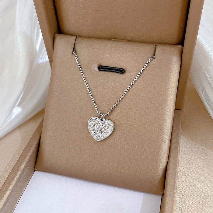 Collier avec pendentif en forme de cœur, en acier inoxydable, incrusté de Zircon, 1 pièce