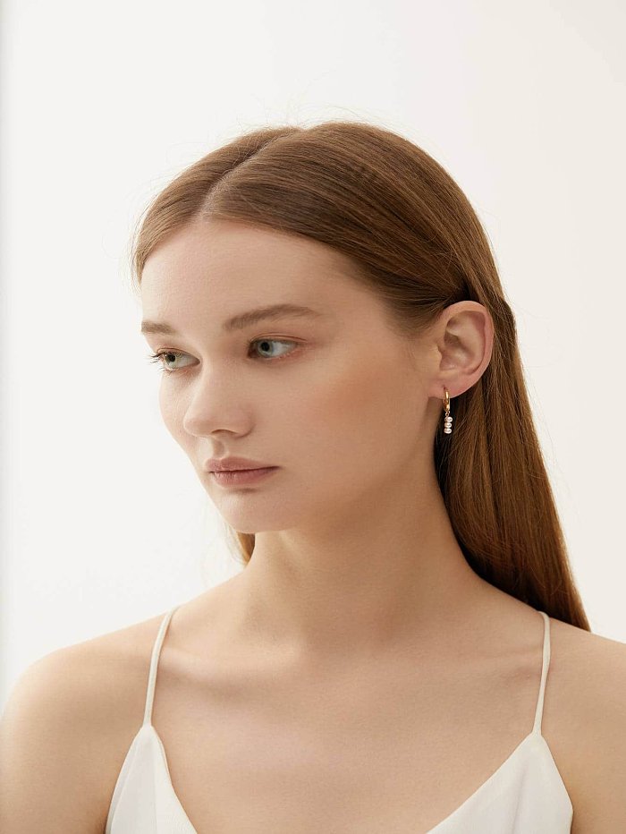 Boucles d'oreilles pendantes en acier inoxydable, 1 paire, Style Simple, incrustation ronde, perle plaquée or 18 carats