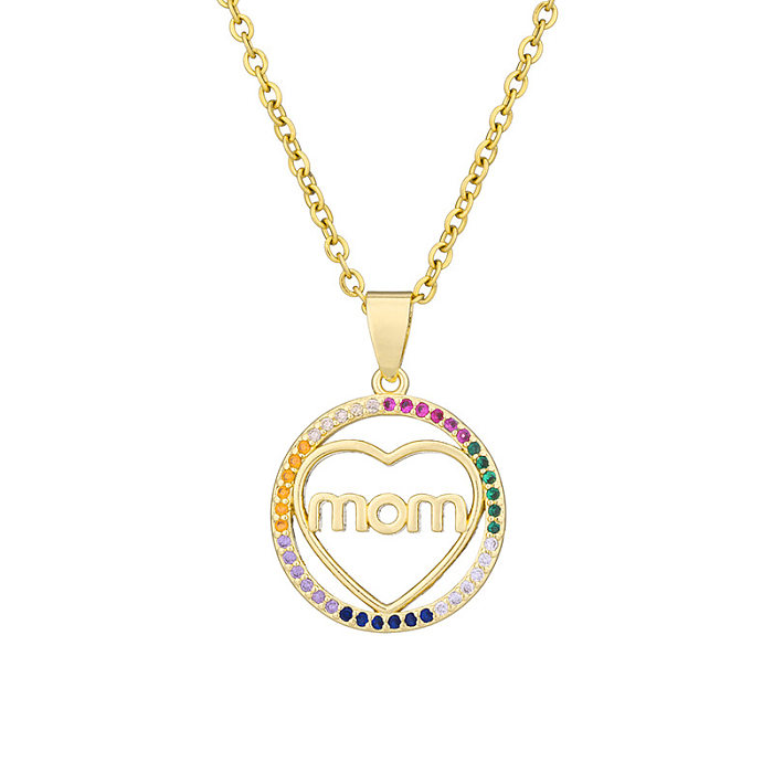 MAMA Letter Stainless Steel  Plating Zircon Pendant Necklace