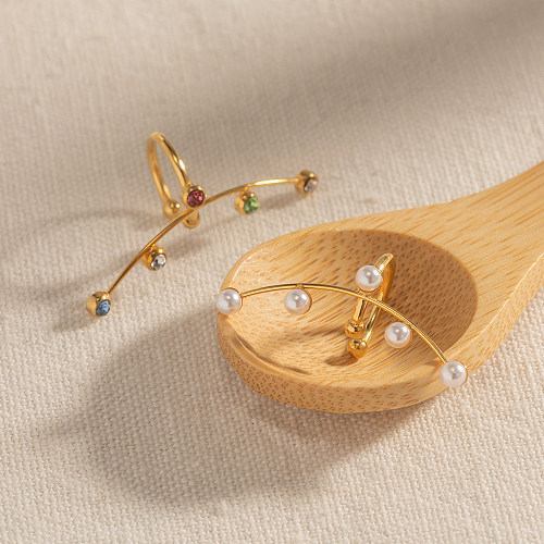 1 par de clips para orejas chapados en oro de 18 quilates con incrustaciones redondas de acero inoxidable y estilo sencillo