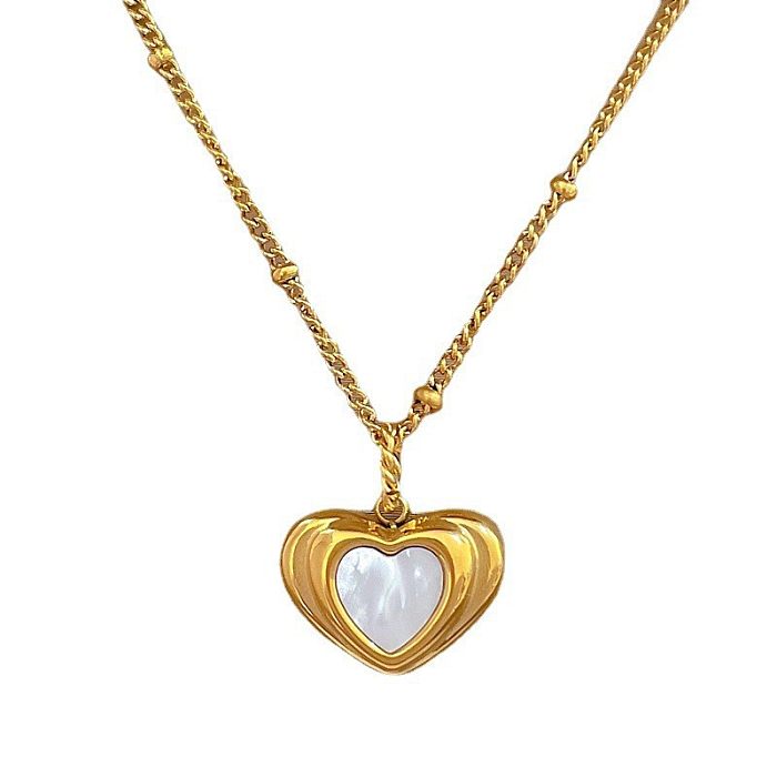 Collier pendentif en forme de cœur doux, placage en acier inoxydable, incrustation de coquille