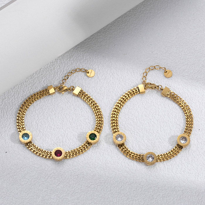 Bracelets plaqués or 18 carats avec incrustation ronde en acier inoxydable de style simple