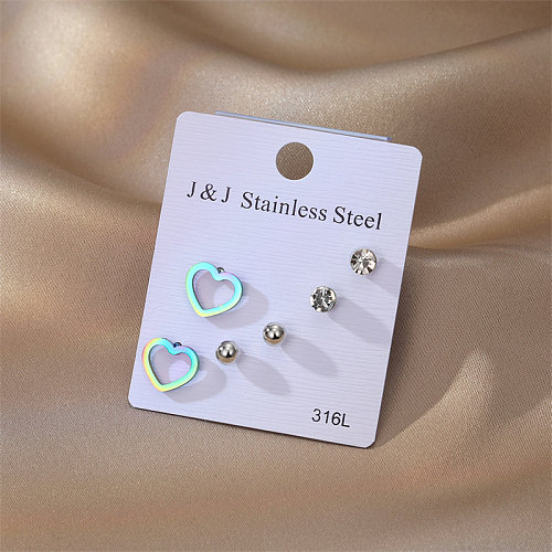 1 Set Sweet Heart Shape Stainless Steel  Plating Inlay Zircon Ear Studs