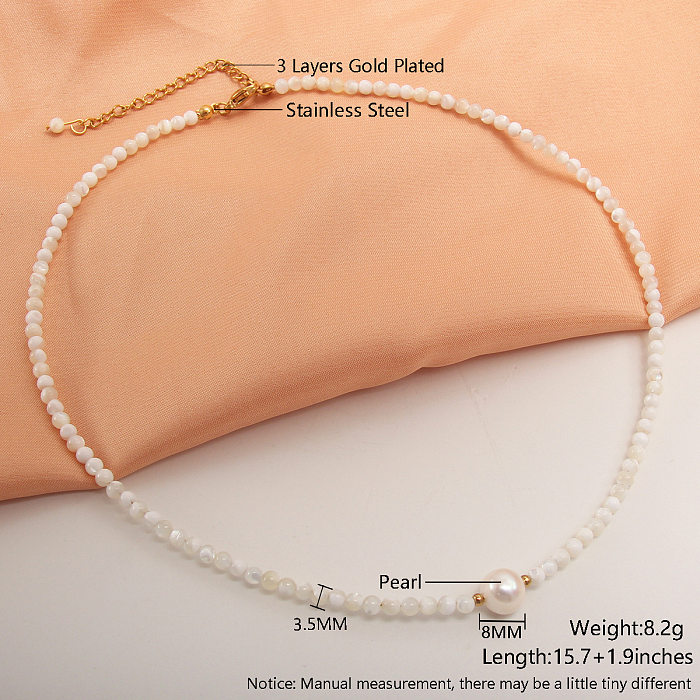 Elegant Geometric Solid Color Stainless Steel  Natural Stone Plating 18K Gold Plated Bracelets Necklace