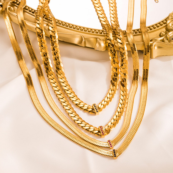 Hip-Hop Geometric Stainless Steel  Gold Plated Zircon Necklace