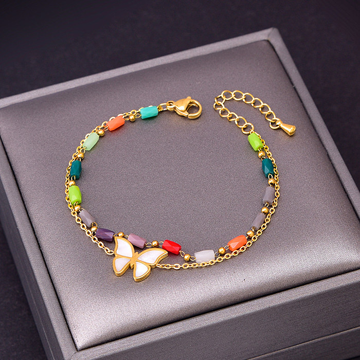 Bracelets plaqués or 18 carats en acier titane avec papillon en forme d'étoile de style vintage décontracté