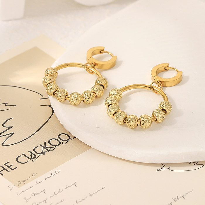 1 paire de boucles d'oreilles pendantes en acier inoxydable plaqué or 18 carats, Style classique, cercle rond, rayures en spirale