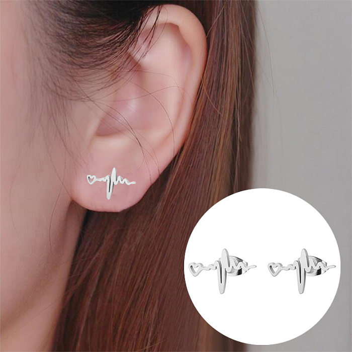 Clous d'oreilles en acier inoxydable pour électrocardiogramme tendance, 1 paire