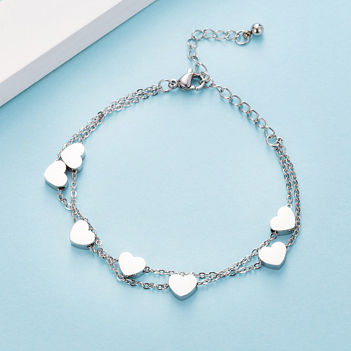 Sweet Heart Shape Stainless Steel Layered Plating Rose Gold Plated Gold Plated Bracelets