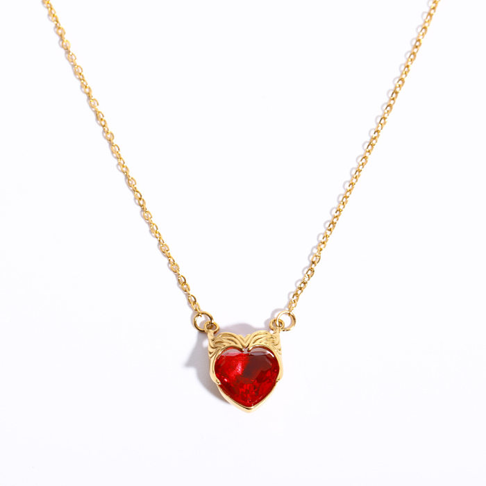 IG Style Heart Shape Stainless Steel  Plating Inlay Zircon 18K Gold Plated Pendant Necklace
