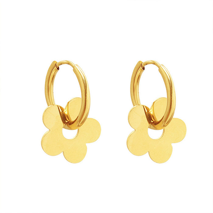 1 par de brincos elegantes banhados a ouro 18K em aço inoxidável com revestimento de flores