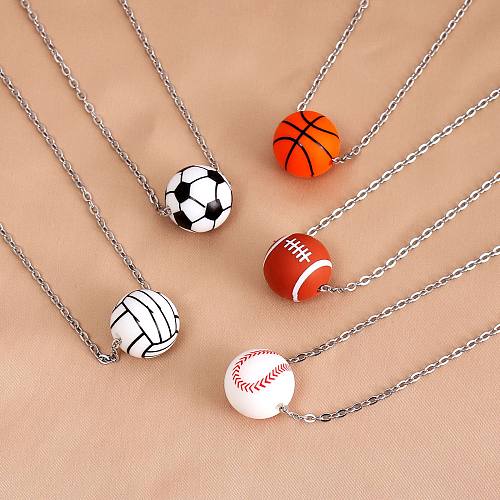 Simple Style Basketball Stainless Steel  Silica Gel Pendant Necklace