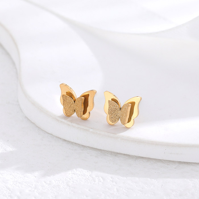 1 Pair Classic Style Artistic Butterfly Stainless Steel Plating Inlay Zircon 24K Gold Plated Ear Studs