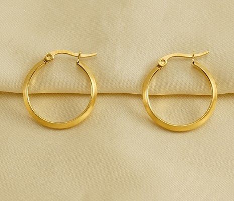 Simple Style Round Stainless Steel Gold Plated Earrings 1 Pair