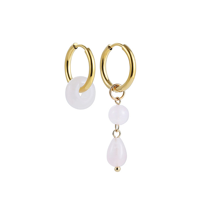 Boucles d'oreilles pendantes en pierre naturelle, 1 paire, Style Simple, rond irrégulier, en forme de cœur, asymétriques, en acier inoxydable, pour vacances