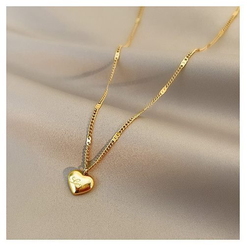 Simple Style Heart Shape Stainless Steel Pendant Necklace 1 Piece