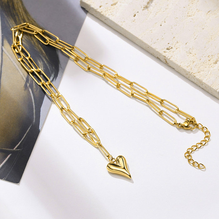 Simple Style Heart Shape Stainless Steel  Plating Gold Plated Pendant Necklace