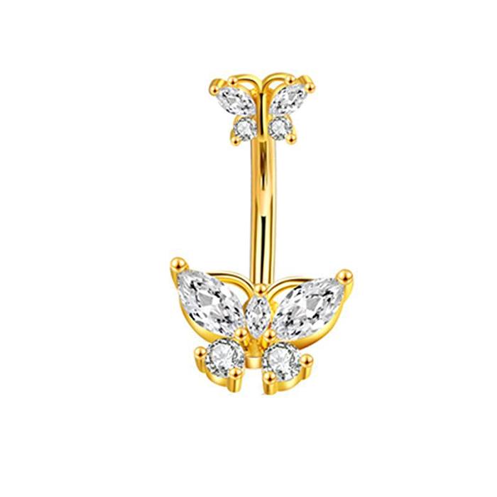 1 Piece Simple Style Heart Shape Pineapple Butterfly Plating Inlay Stainless Steel  Zircon Navel Stud