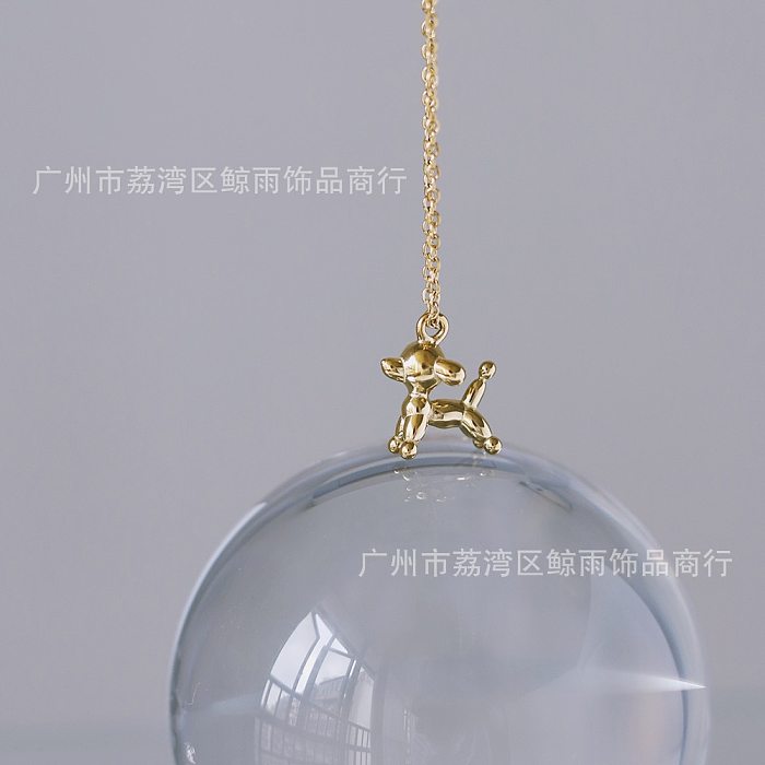 Cute Balloon Puppy Pet Stainless Steel Plated 18K Gold Necklace Clavicle Chain