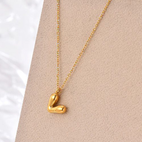 Colar com pingente banhado a ouro 14K, estilo simples e elegante, letra em forma de V, aço inoxidável