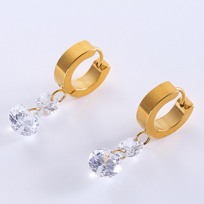 1 Pair Casual Sweet Geometric Plating Inlay Stainless Steel  Zircon 18K Gold Plated Drop Earrings