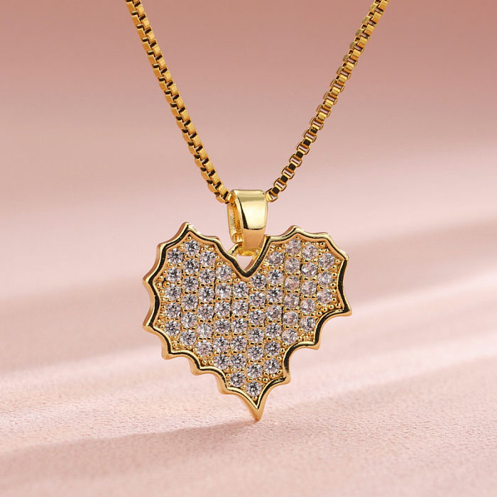 Modern Style Artistic Heart Shape Flower Bow Knot Stainless Steel  Plating Inlay Zircon 18K Gold Plated Gold Plated Pendant Necklace