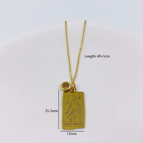 Elegant Retro Constellation Stainless Steel Plating Inlay Zircon Pendant Necklace
