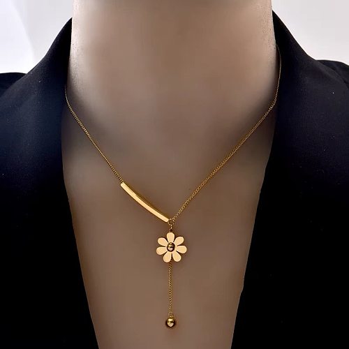 Wholesale Fairy Style Flower Stainless Steel Pendant Necklace