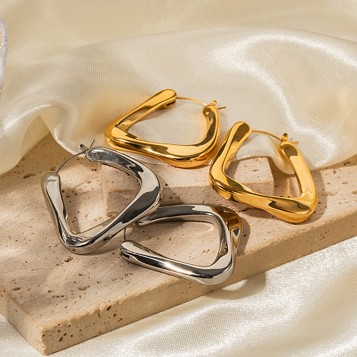 1 par de aretes de aro chapados en oro de 18 quilates de acero inoxidable con revestimiento trapezoidal estilo IG