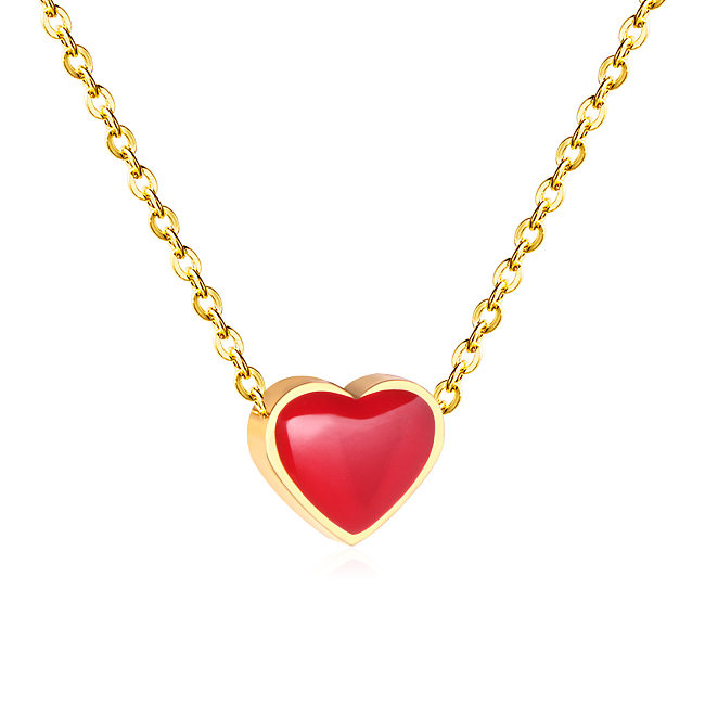 Sweet Heart Shape Stainless Steel  Stainless Steel Enamel Plating Pendant Necklace 1 Piece