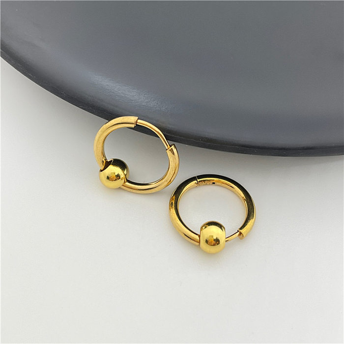 Simple Style Ball Solid Color Stainless Steel Polishing Hoop Earrings 1 Pair
