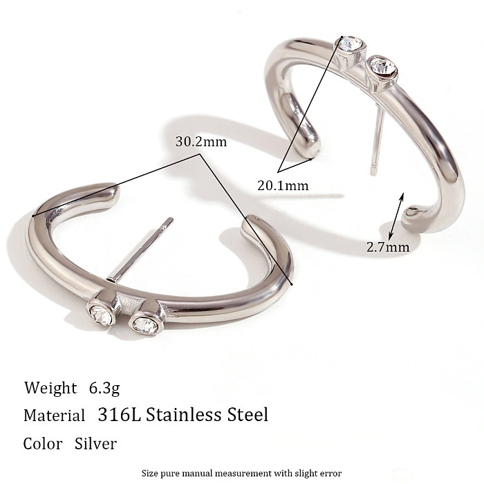 1 Pair Vintage Style Color Block Plating Inlay Stainless Steel  Rhinestones Zircon 18K Gold Plated Hoop Earrings
