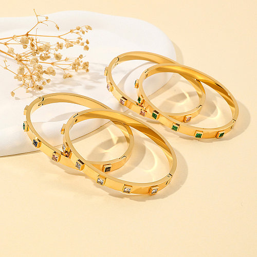 Bracelet plaqué or 18 carats avec incrustation de placage en acier titane carré brillant de style IG