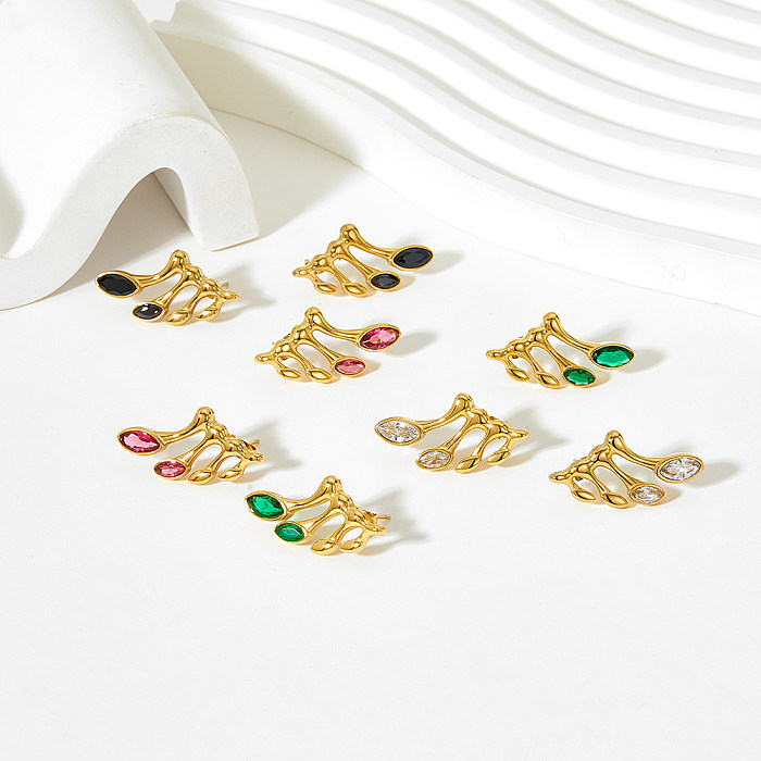 1 Pair Simple Style Artistic Leaf Plating Inlay Stainless Steel  Zircon Gold Plated Ear Studs