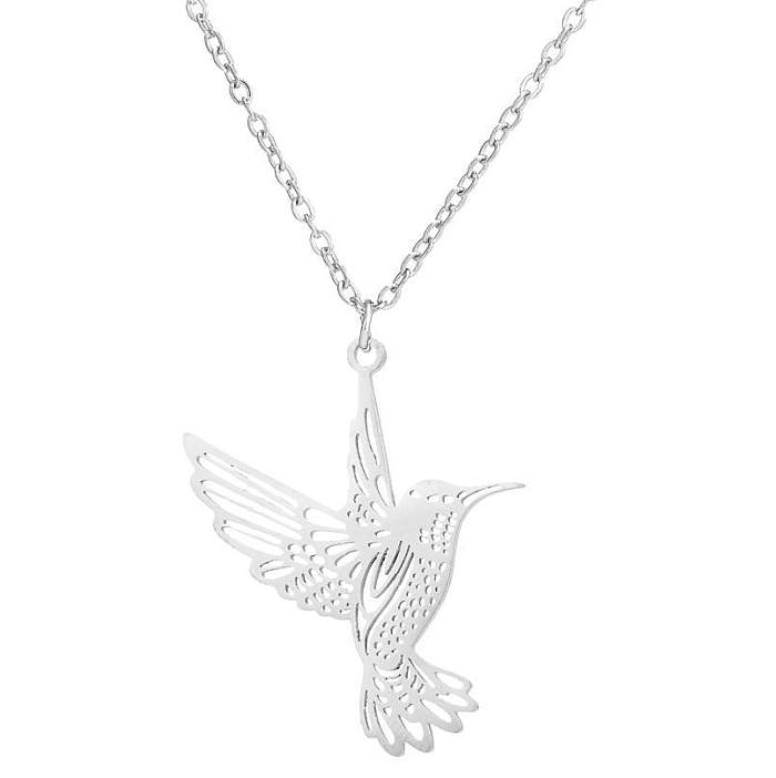 Collier pendentif ajouré en acier inoxydable, Style Simple et décontracté, plaqué oiseau
