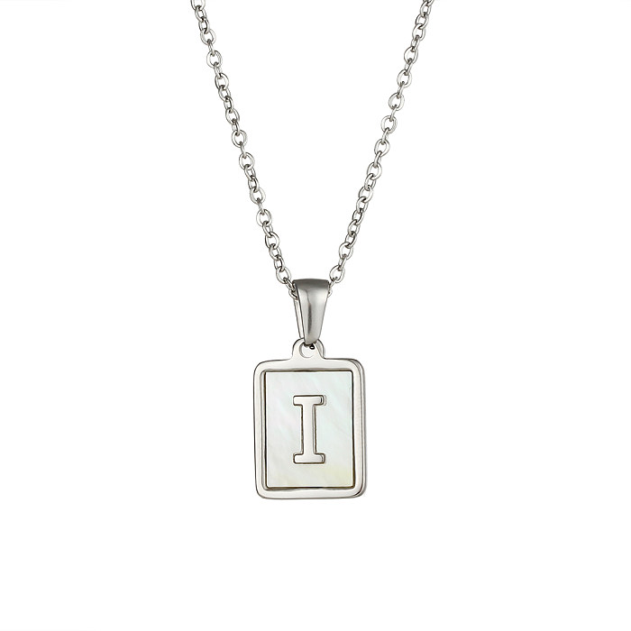 Collier avec pendentif en forme de coquille et lettre carrée, Style Simple, incrustation en acier inoxydable