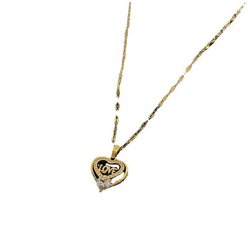 Fashion Heart Shape Stainless Steel Copper Inlay Artificial Diamond Pendant Necklace