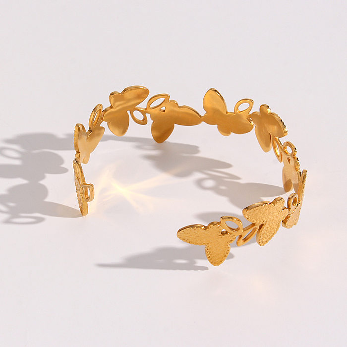Fashion Bracelet Ornament Stainless Steel Plated 18K Golden Open-End Butterfly Bracelet