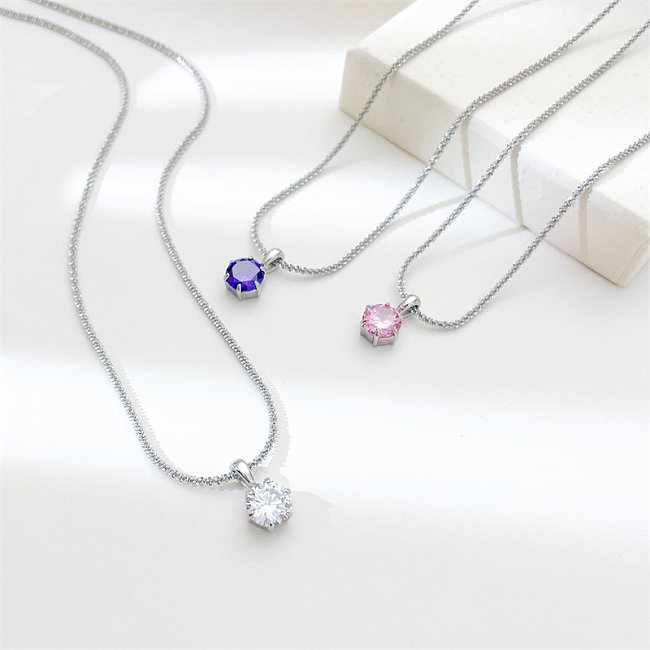 Classic Style Solid Color Stainless Steel  Zircon Pendant Necklace In Bulk