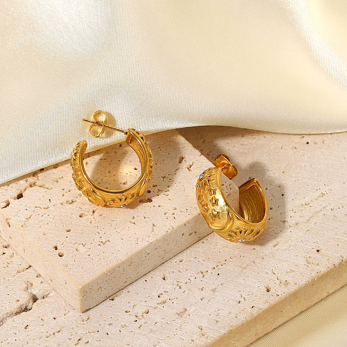 Boucle d'oreille en Zircon cubique, bijoux en acier inoxydable à la mode, lune et soleil en relief