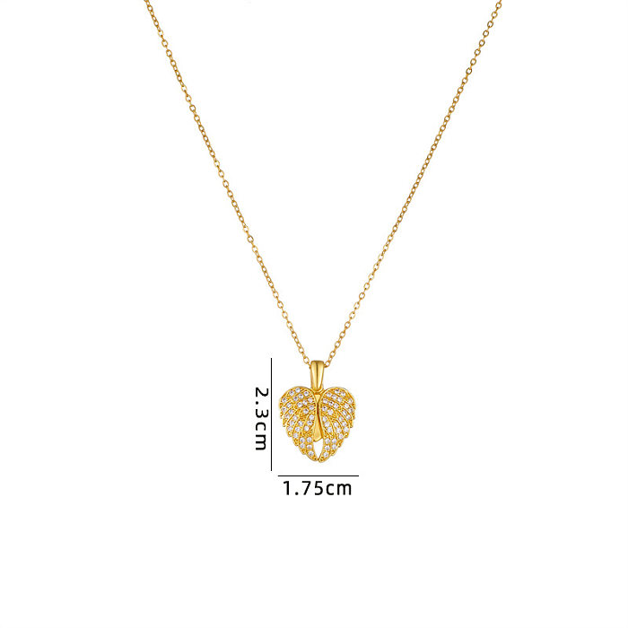 Vintage Style Sun Heart Shape Butterfly Stainless Steel Plating Inlay Zircon Gold Plated Pendant Necklace